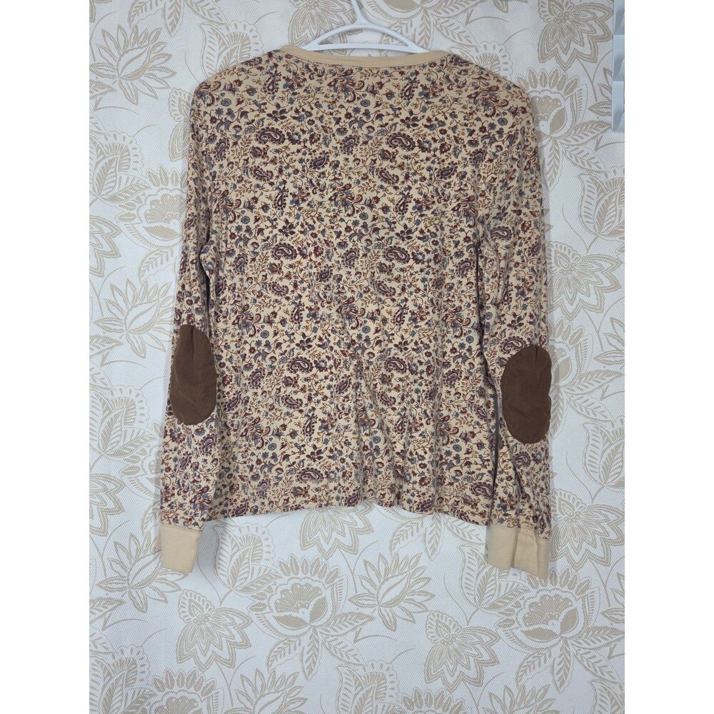 Lauren Ralph co Long Sleeve Floral Paisley Top Suede Elbow Patch Zip XL Riding * - Picture 2 of 9
